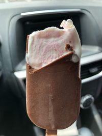 Close-up of ice cream in car