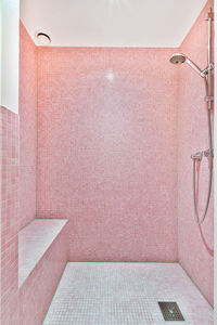 Modern shower stall in a bright bathroom