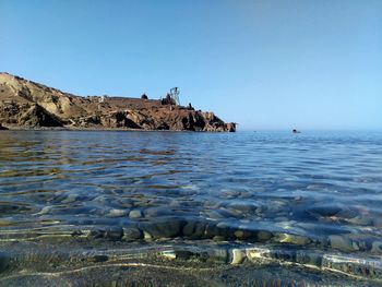 Scenic view of sea against clear sky