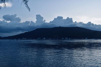 Scenic view of sea against blue sky