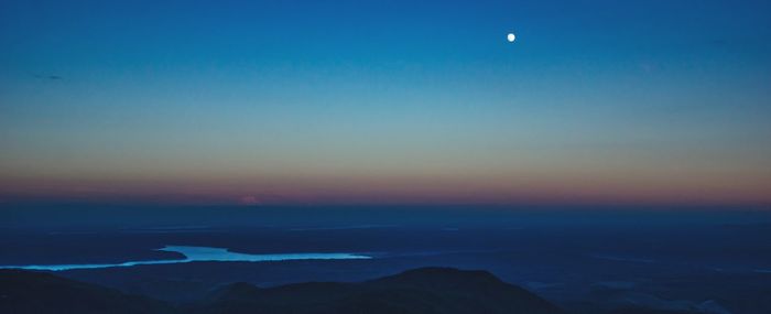 Scenic view of sea against clear sky at night