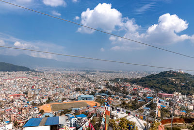 High angle view of townscape against sky