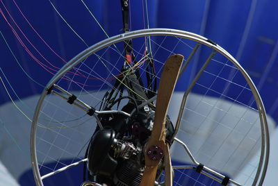 Close-up of damaged hot air balloon during sunny day