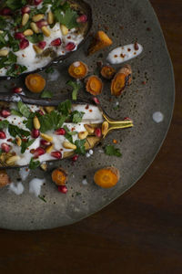 Close-up of delicious eggplant served on plate