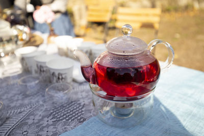 Close-up of tea served on table