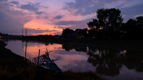 Scenic view of lake against sky during sunset