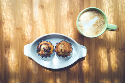 Directly above shot of breakfast served on table