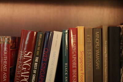Close-up of books in shelf