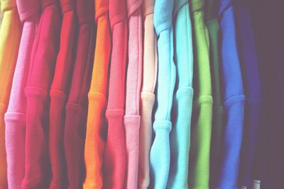 Full frame shot of colorful clothing for sale in store