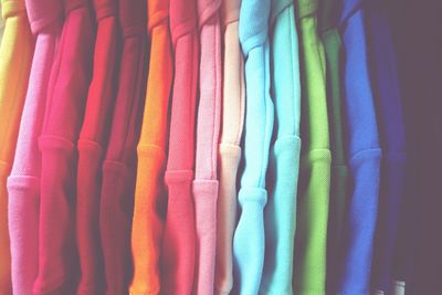 Full frame shot of colorful clothing for sale in store