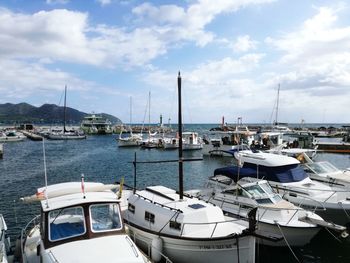 Boats moored in harbor