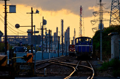 Evening freight line scenery in a factory area.