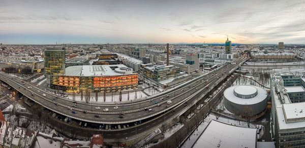 High angle view of cityscape against sky