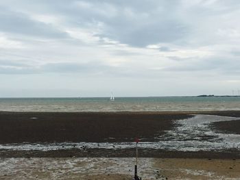Scenic view of sea against cloudy sky