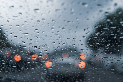 Close-up of raindrops on glass window