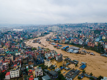 High angle view of cityscape against sky