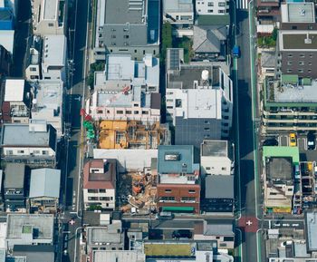 High angle view of buildings in city