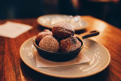 Close-up of dessert in plate on table