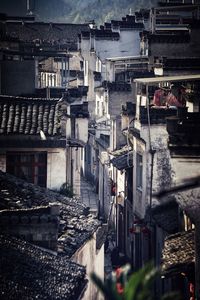 High angle view of buildings in town