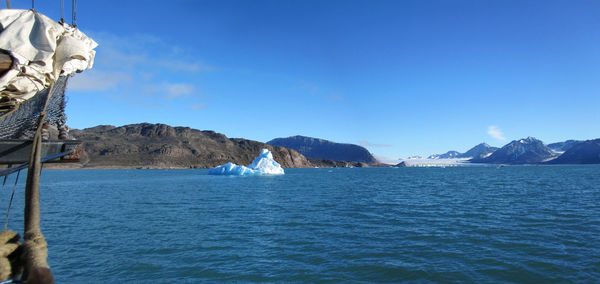 Scenic view of sea against clear blue sky