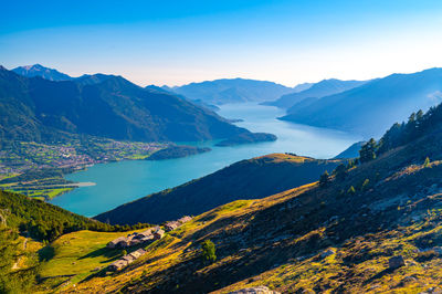 Lake como, seen from montemezzo, with the towns and mountains above it.