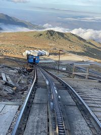 High angle view of railroad tracks against sky
