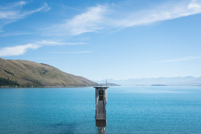 Scenic view of sea against blue sky