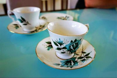 Close-up of tea cup on table