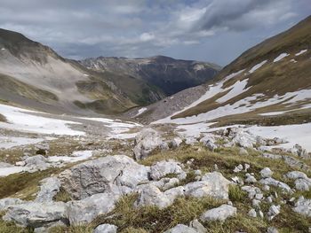 Scenic view of snowcapped mountains against sky