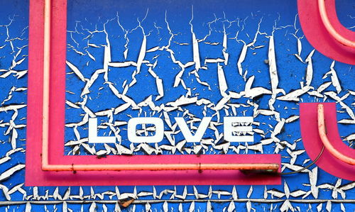 High angle view of text on wall