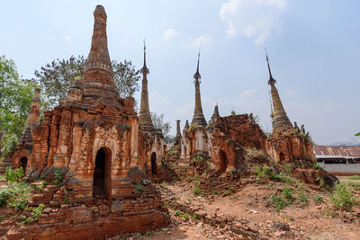 Panoramic view of old temple building against sky