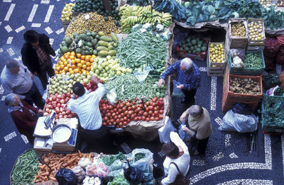 High angle view of people at market