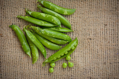 High angle view of green chili pepper on table