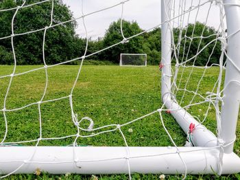 Scenic view of soccer field in park