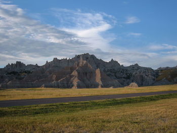 Landscape with mountain range in background