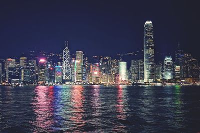 Illuminated buildings in city at night