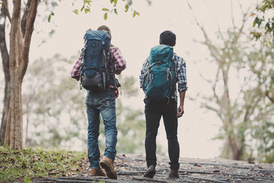 Rear view of couple walking outdoors