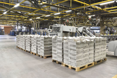 Printing shop, newspapers on pallets