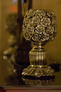 Close-up of glasses on table