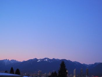 Scenic view of mountains against clear blue sky