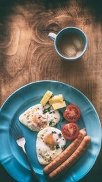 Directly above shot of breakfast served on table