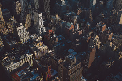 High angle view of modern buildings in city