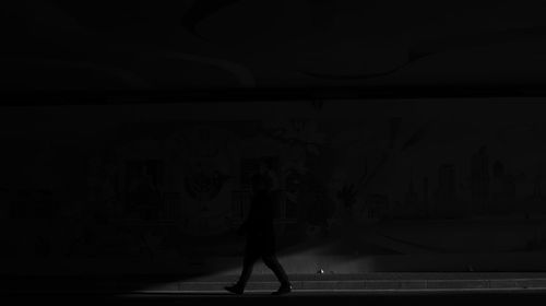 Rear view of man standing on wall