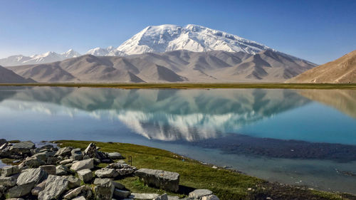 Scenic view of snowcapped mountains against sky