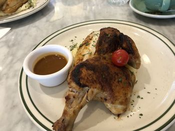 Close-up of food in plate on table