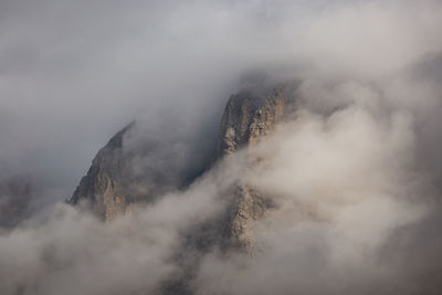 High angle view of mountains during foggy weather