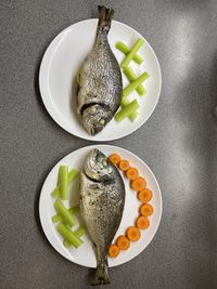 High angle view of food in plate on table