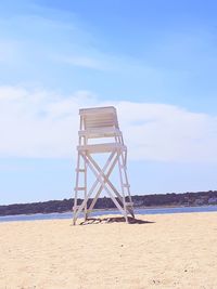 Lifeguard hut on beach against sky