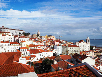 High angle view of town against sky