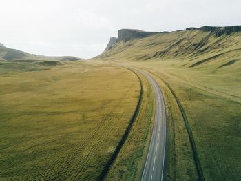 High angle view of icelandic road against sky